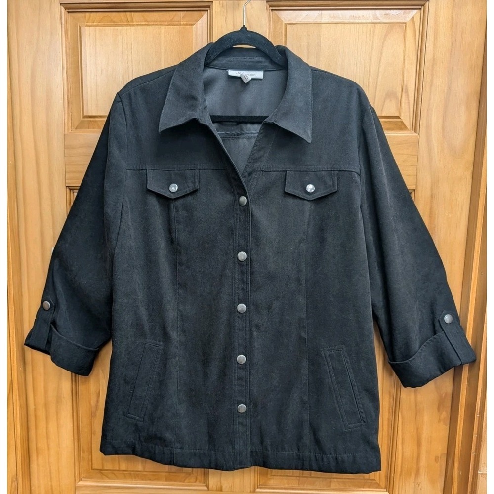 JM Collection Women 18 Black Velveteen Spandex Snap Closure Top Blouse